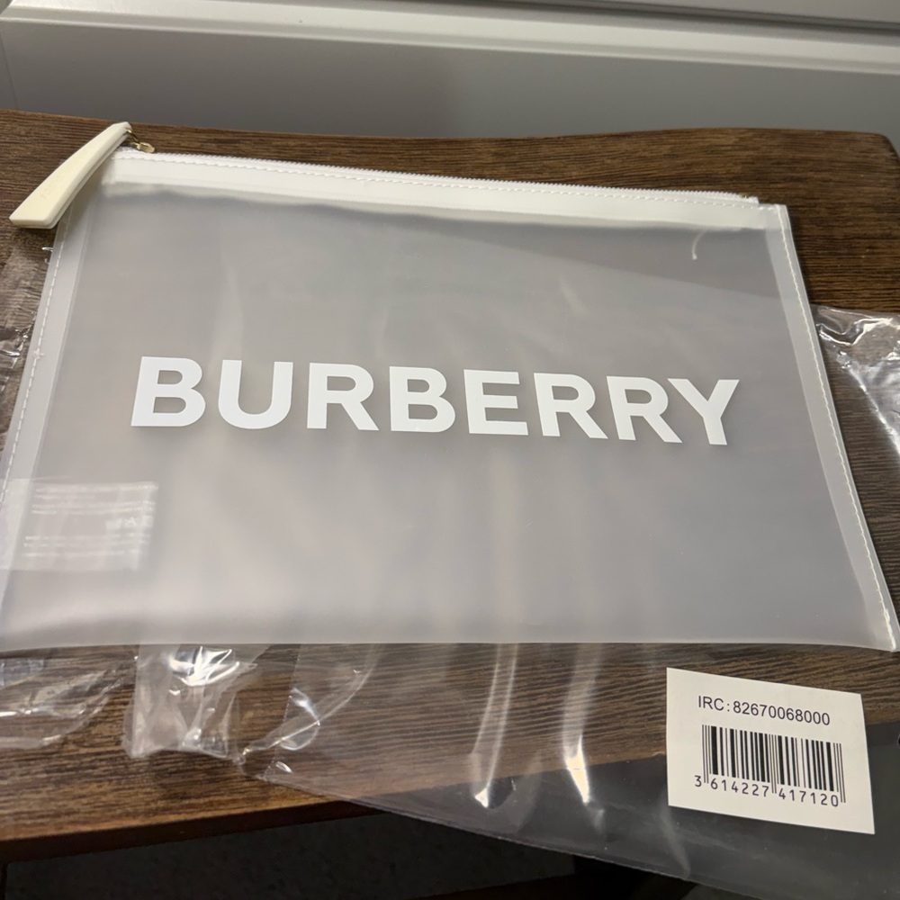 Burberry Frosted White Logo Pouch with White Trim